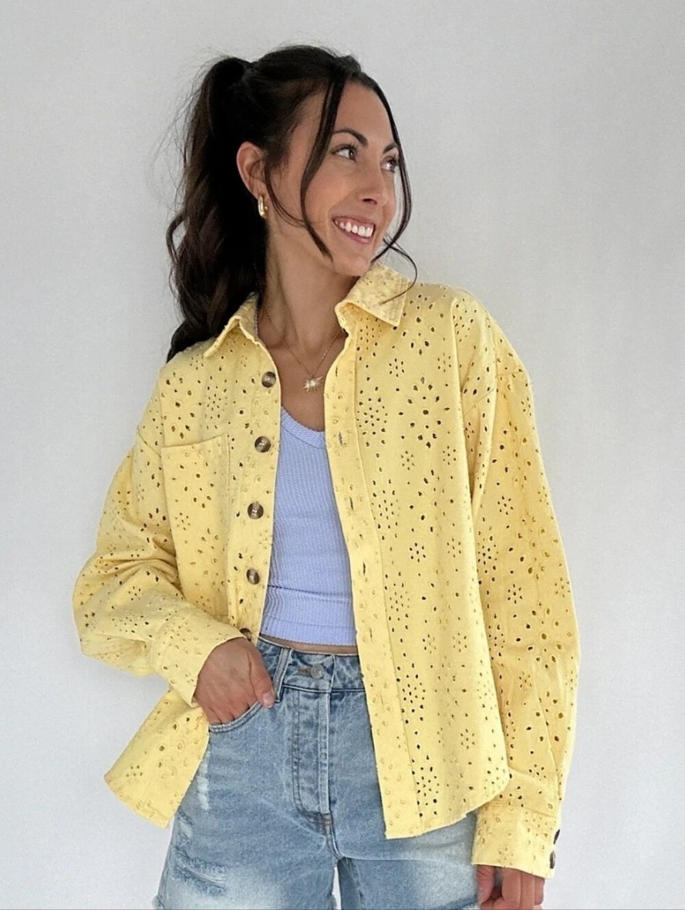 By Together Donny Eyelet Shirt Jacket S NWT